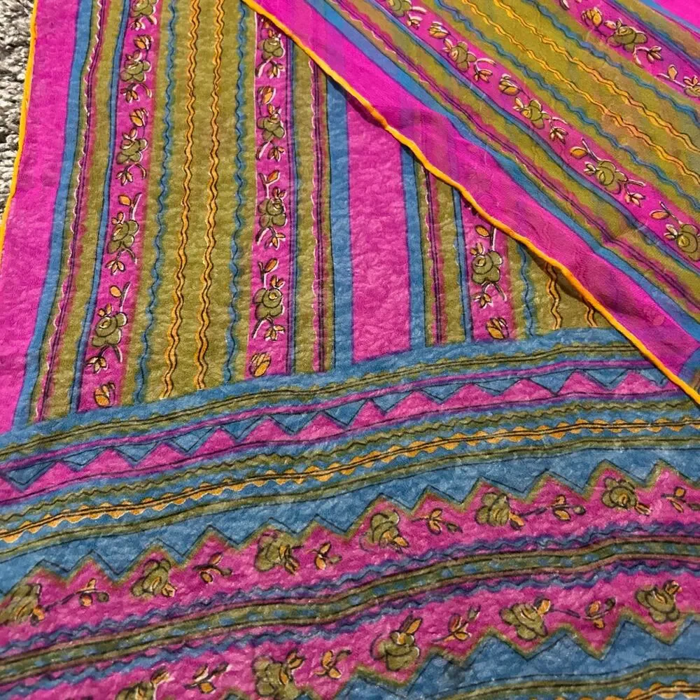 Vintage Vera Scarf Verasheer Made in Japan Silk Floral Striped Handrolled 44x14